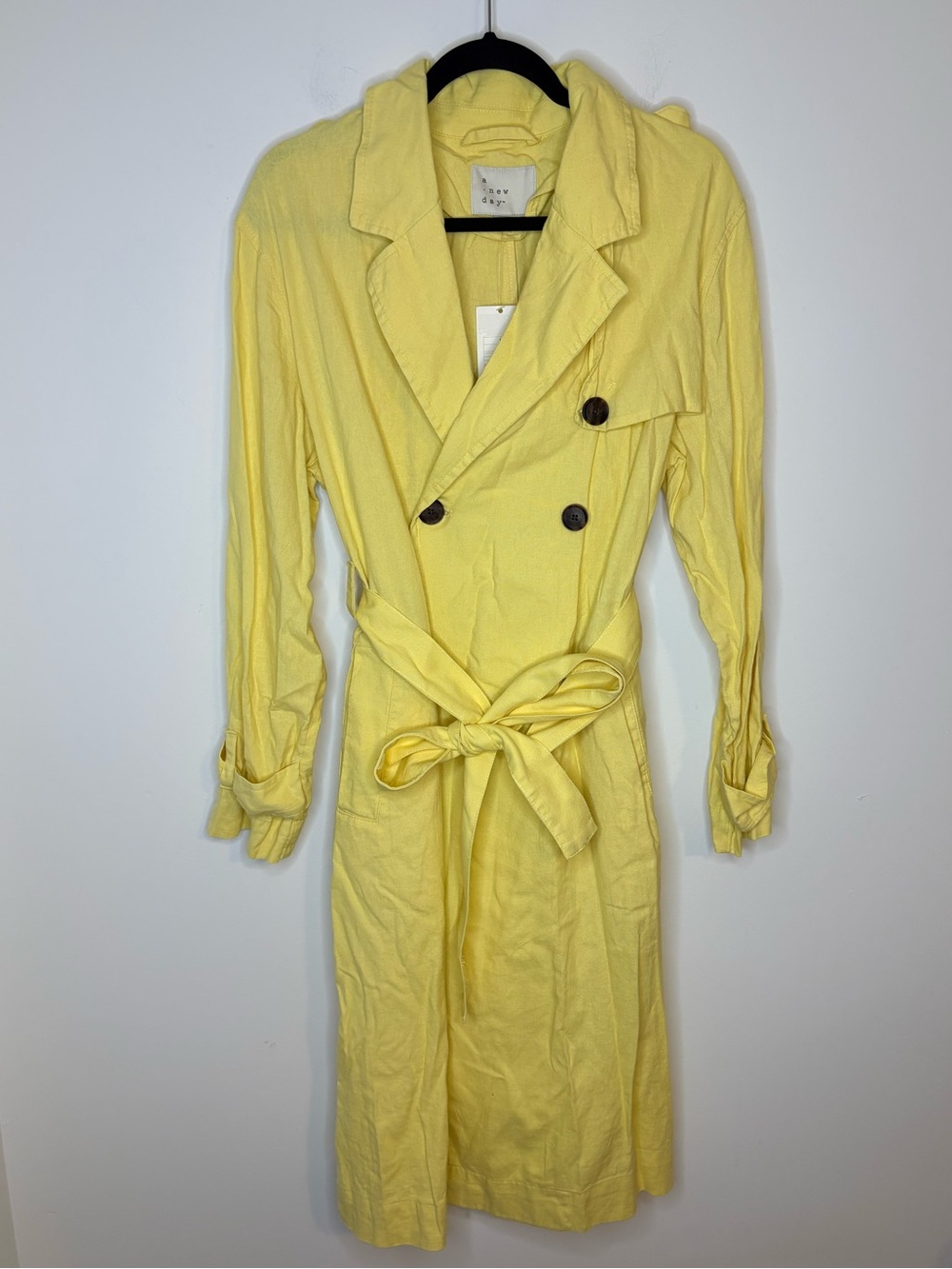 a new day Yellow Linen Blend Trench Dress with Tie Waist NWT Size Large